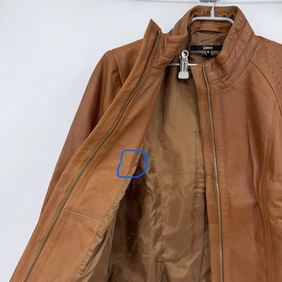 Quince 100% Leather Stand-Collar Jacket size M Women's in Cognac Brown Full Zip - Picture 14 of 16